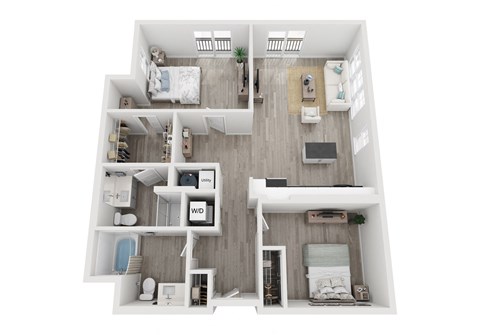Floor plan for 2 beds, 2 baths, 1119 sqft